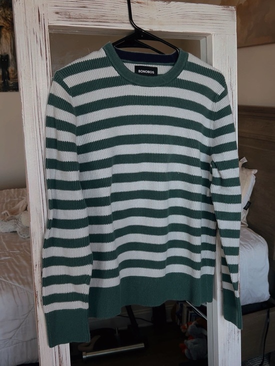 Bonobos Other - Bonobos Green & White Striped Ribbed Crewneck Sweater